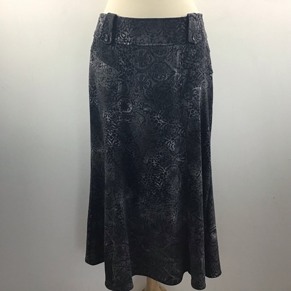 Christopher&Banks gray and black printed  fabric midi/maxi skirt 80s 90s? Sz 10. - Picture 1 of 10
